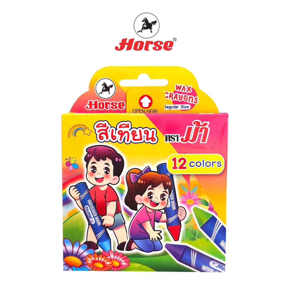 สีเทียนแท่งกลาง 12 สี ตราม้า